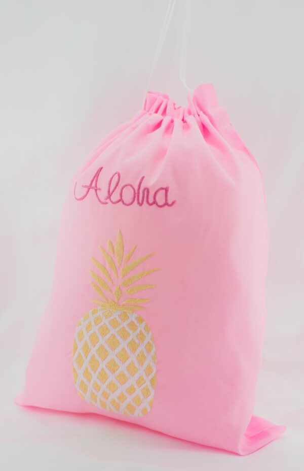 「Aloha」パイナップル刺繍入りトラベル巾着