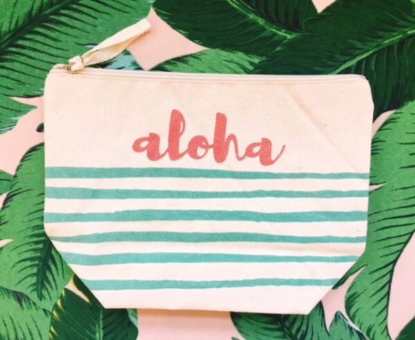 「Aloha」 ストライプ キャンバスポーチ